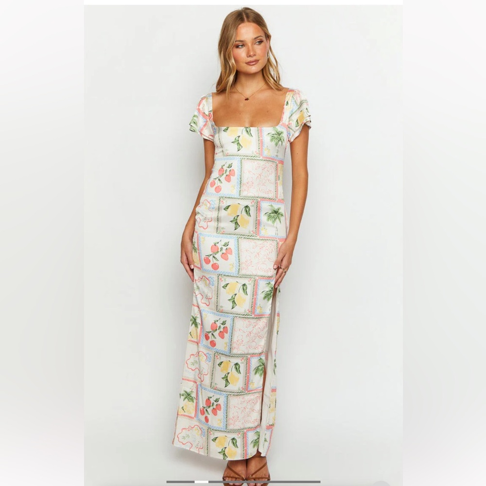 Nori White Satin Roma Print Maxi Dress